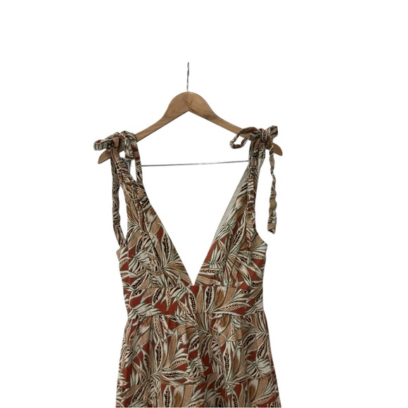 House of Harlow Midi Leaf Dress tie Shoulder Straps linen Tiered Multicolor XS - Picture 2 of 6